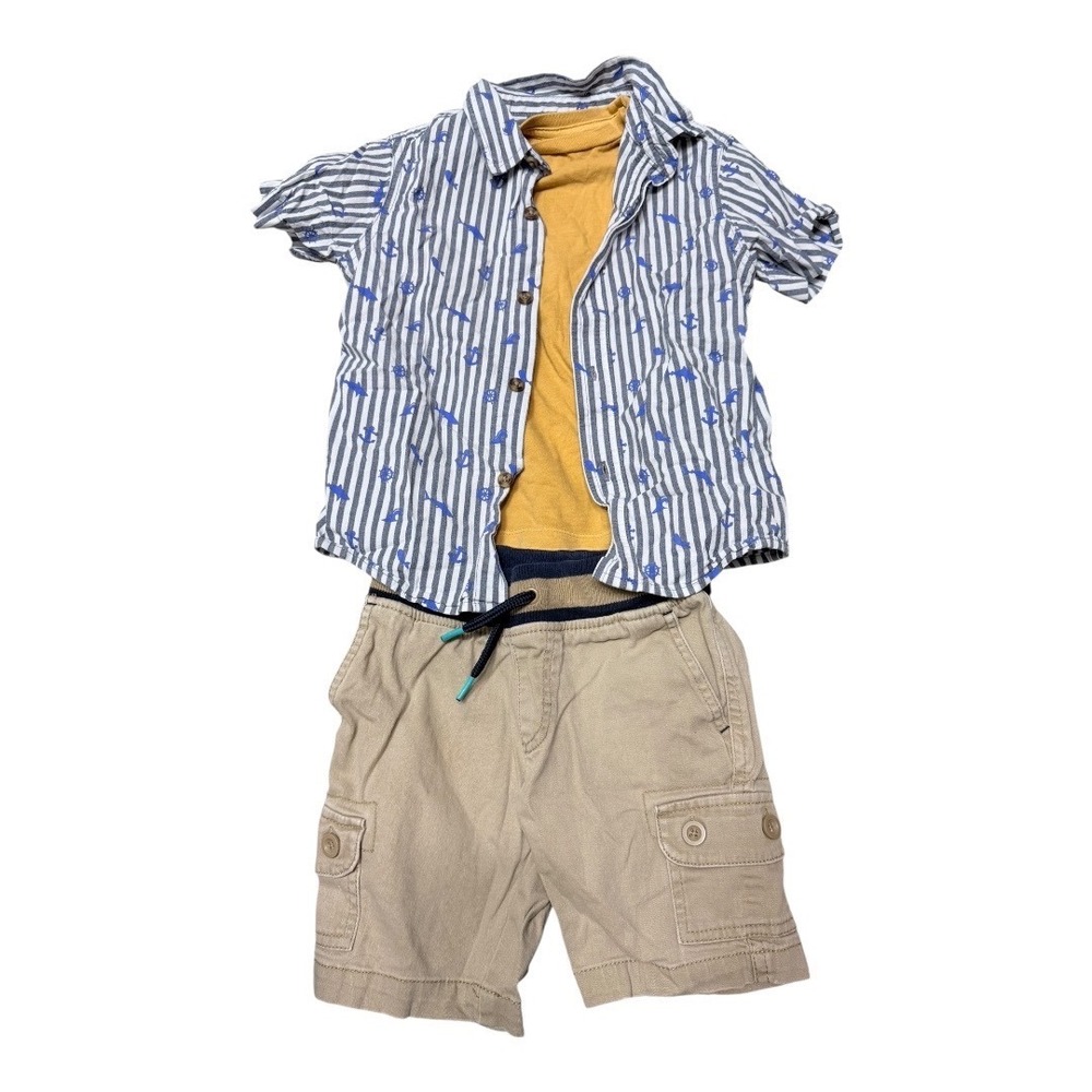 Falls Creek Wonder Nation Boys Size 5 Nautical Stripe Shirt Tee Cargo Shorts Set